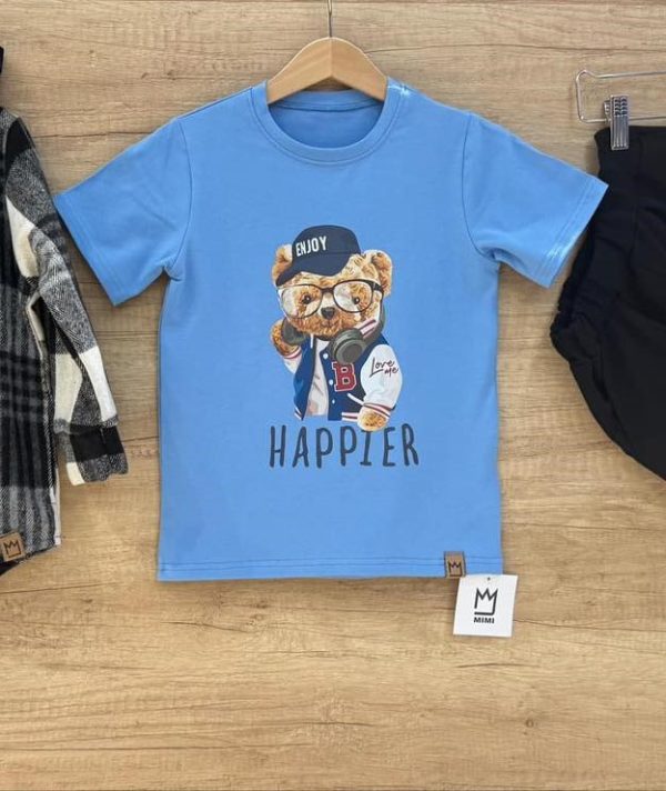 T-shirt MIMI TEDDY BEAR happier  – kolor niebieski