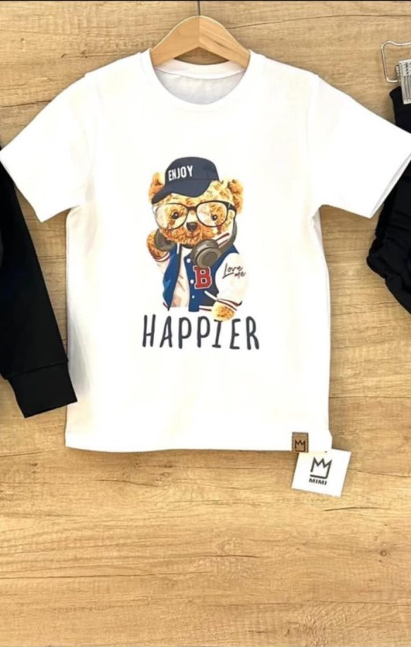 T-shirt MIMI TEDDY BEAR happier – kolor biały