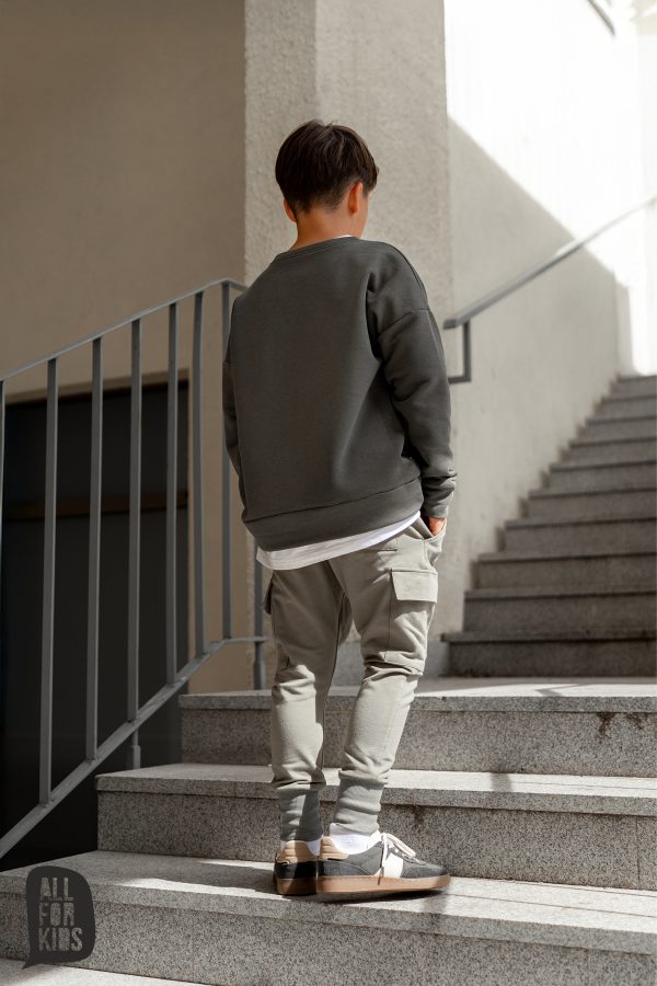 Spodnie dresowe All for kids – khaki - obrazek 4