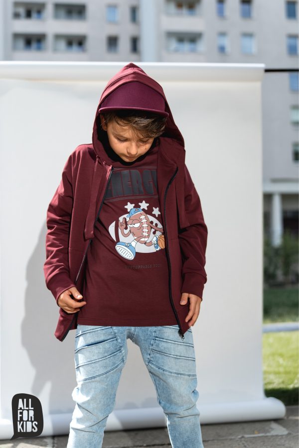 Bluza chłopięca rozpinana z kapturem ALL FOR KIDS – BORDOWA - obrazek 2