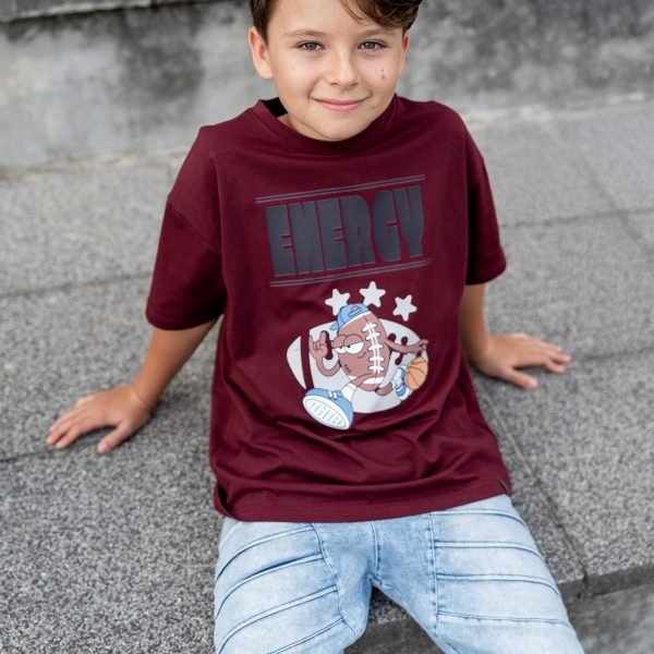 T-shirt bawełniany ALL FOR KIDS – bordo / piłka