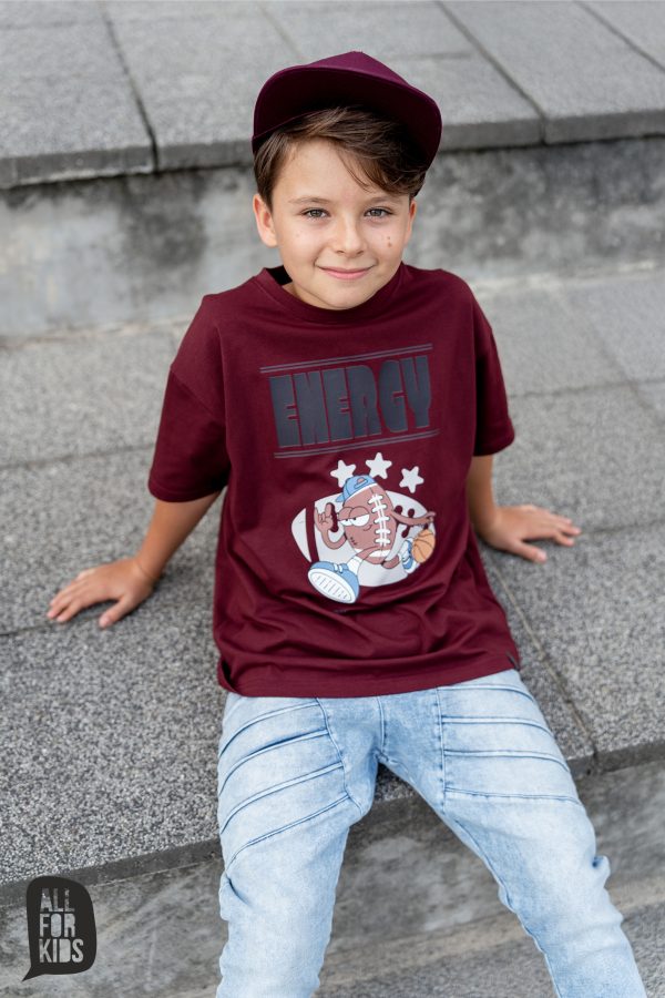 T-shirt bawełniany ALL FOR KIDS – bordo / piłka