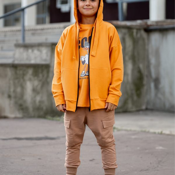 Bluza chłopięca rozpinana z kapturem ALL FOR KIDS – pomarańczowa
