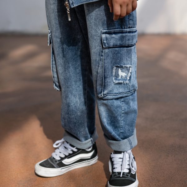 Spodnie chłopięce bojówki MashMnie – niebieskie