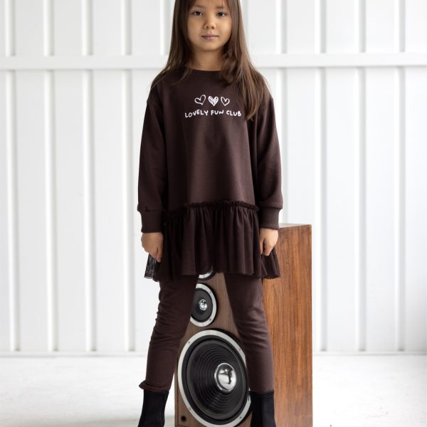 Komplet dla dziewczynki All For Kids – tunika i getry w kolorze brązowym