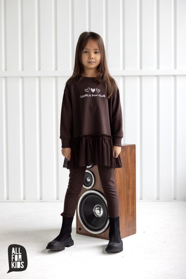 Komplet dla dziewczynki All For Kids – tunika i getry w kolorze brązowym