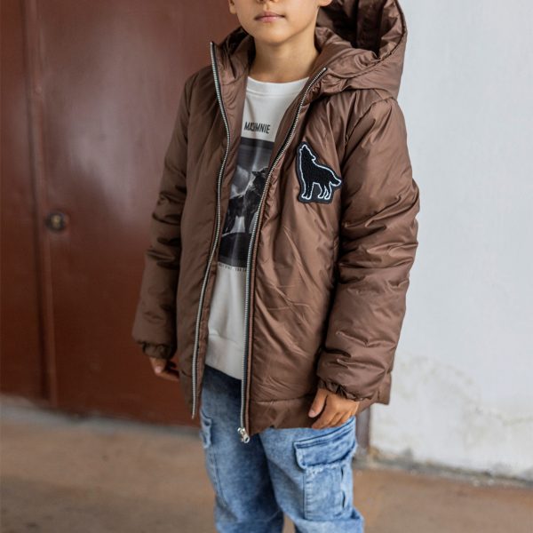 Kurtka chłopięca Mashmnie z naszywką wilka – brązowa - 152/158