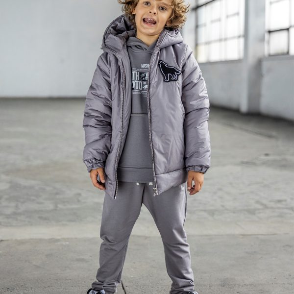 Kurtka chłopięca Mashmnie z naszywką wilka – szara