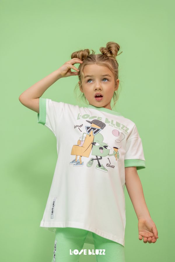 T-shirt dziewczęcy Loose Bluzz – ecru