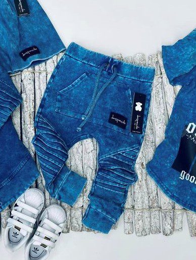 Spodnie Despacito przeszycia baggy – dekatyzowane NIEBIESKIE