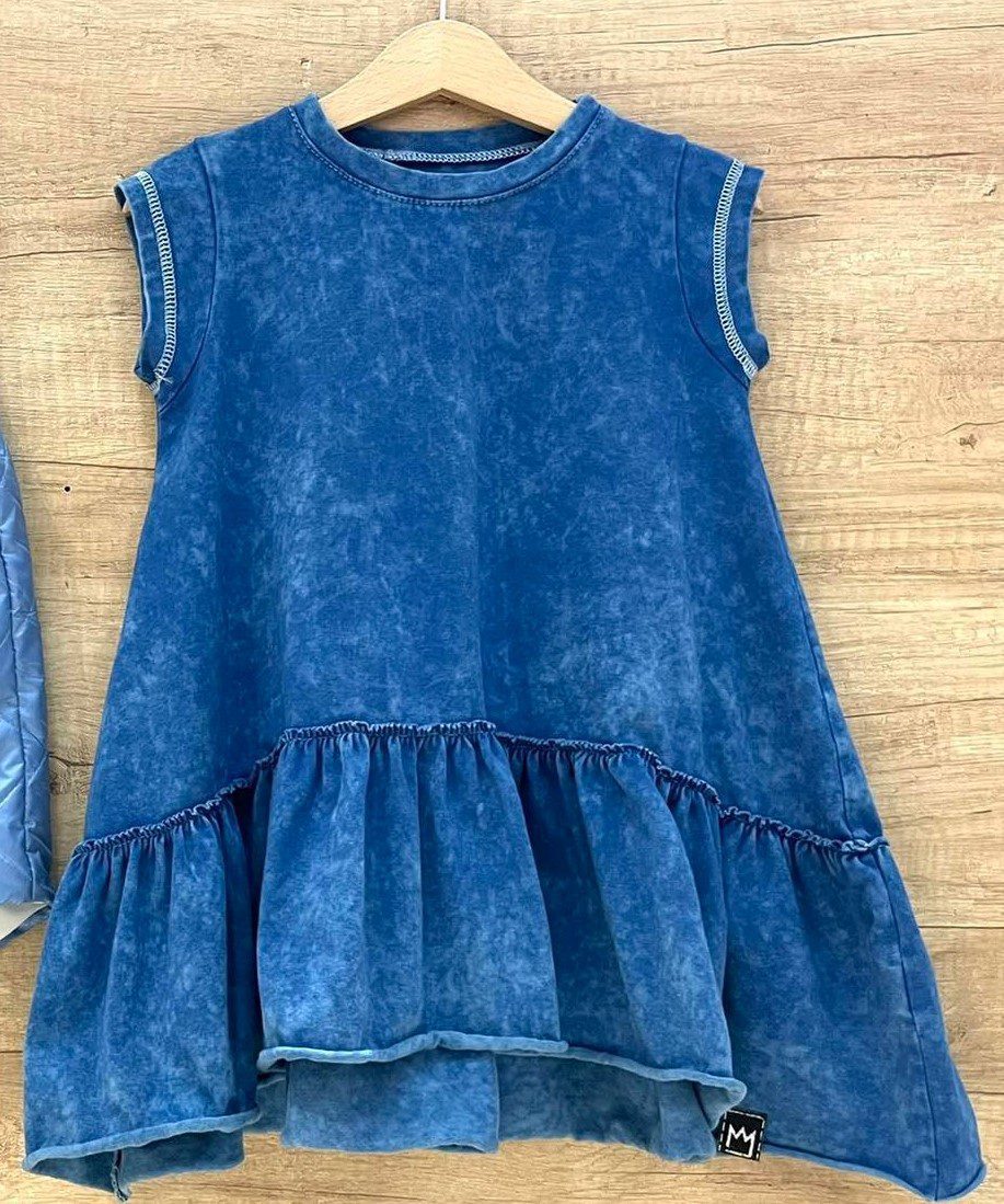 Sukienka MIMI dekatyzowana falbana - kolor niebieski