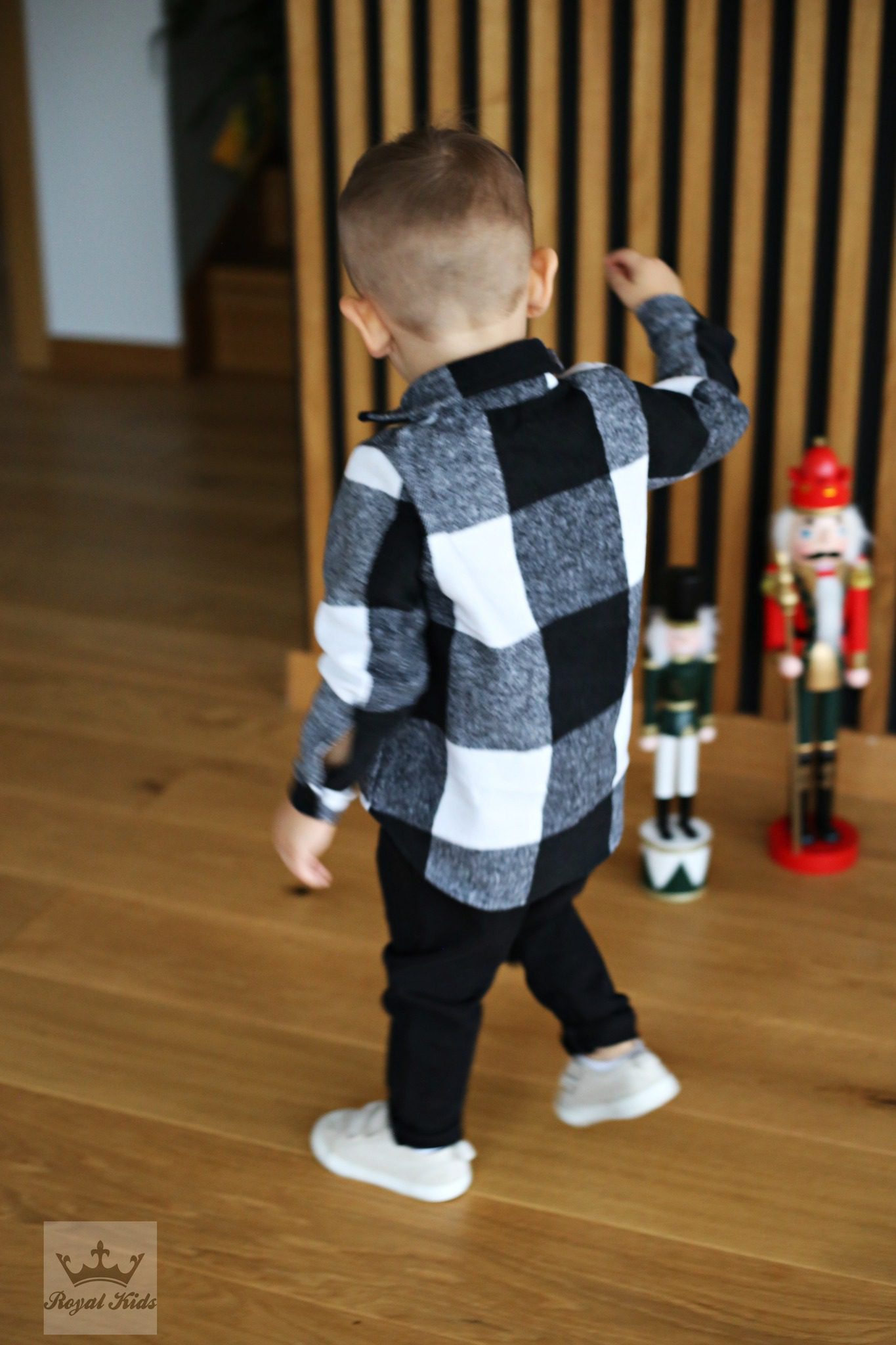 Koszula flanela krata Royal Kids - kolor biały/czarny - obrazek 3