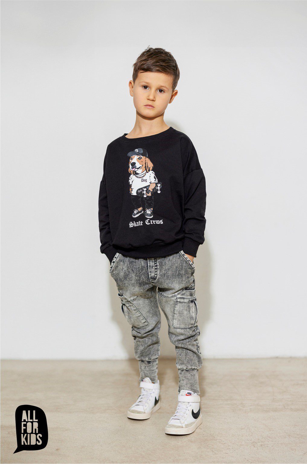 Spodnie bojówki All For Kids SPRING jeansowe – kolor grafitowy