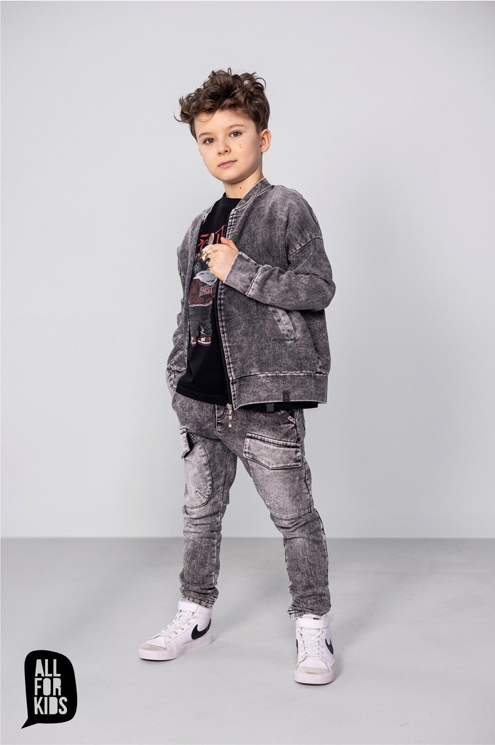 Spodnie ALL FOR KIDS jeansowe - kolor grafit