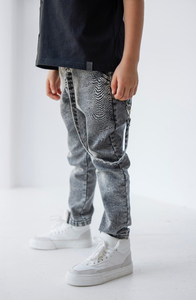 Spodnie jeansowe z szelką All For Kids - kolor grafit
