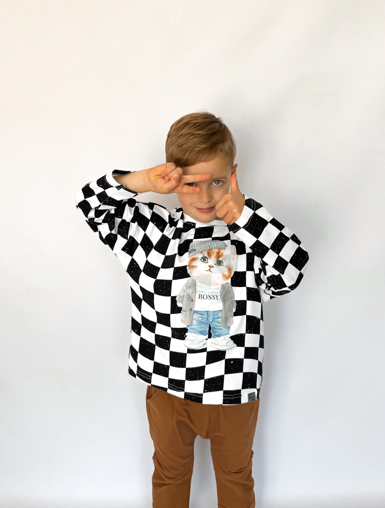 Bluzka szachownica czarno-biała KOT– Star Kids