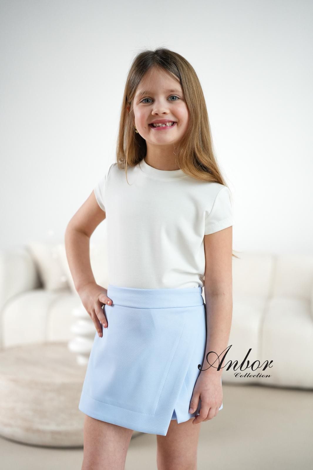 Bluzka dziewczęca ecru wiskozowa elegancka Anbor – gładka, komunijna, wizytowa