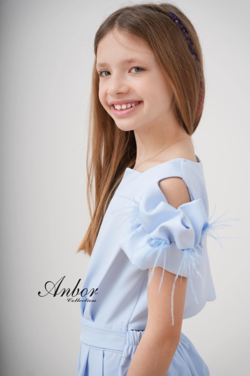 Elegancki kombinezon wizytowy dla dziewczynki – ANBOR - niebieski - obrazek 3