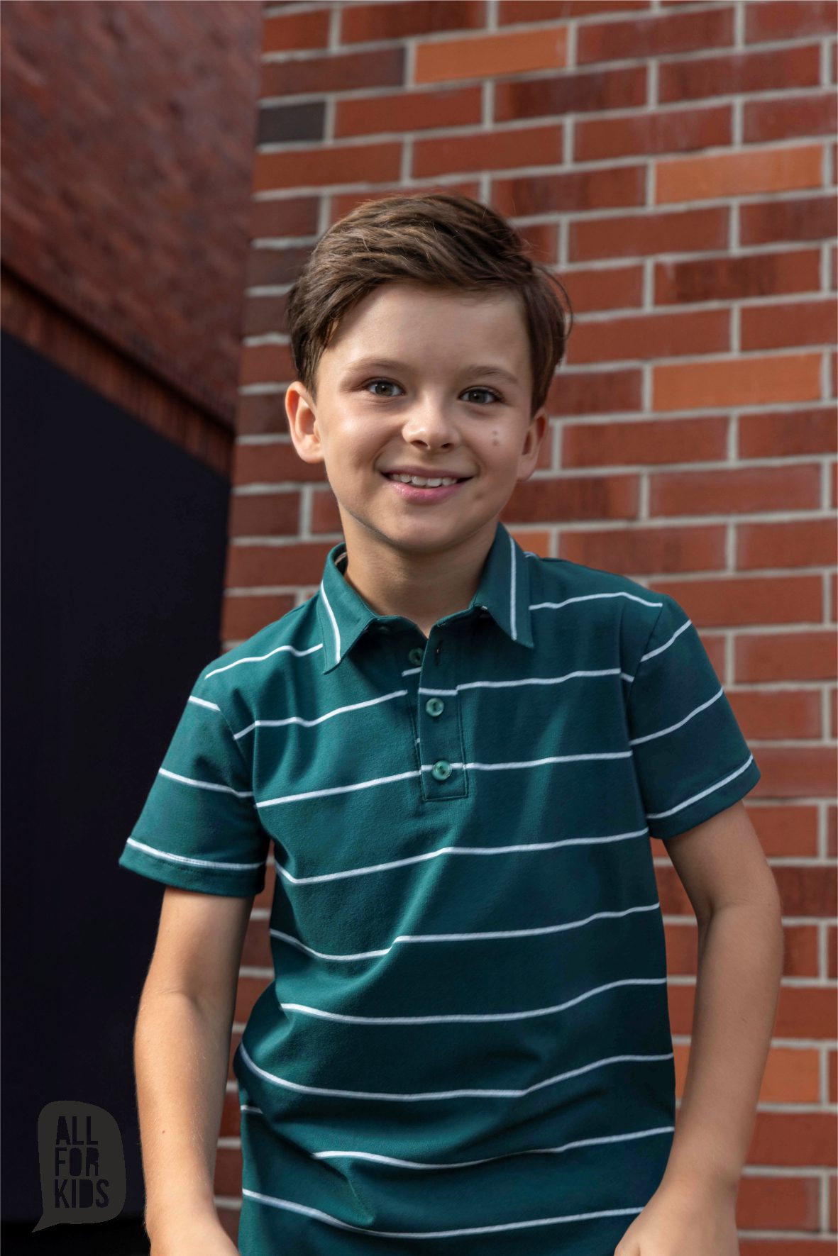 Bluzka polo bawełna All For Kids – kolor zielony w białe paski