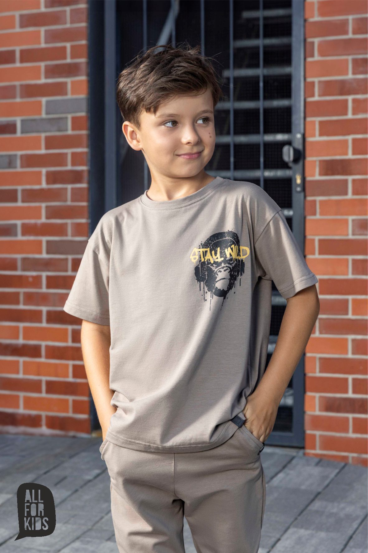 T-shirt bluzka All for kids STAY WILD – kolor brązowy