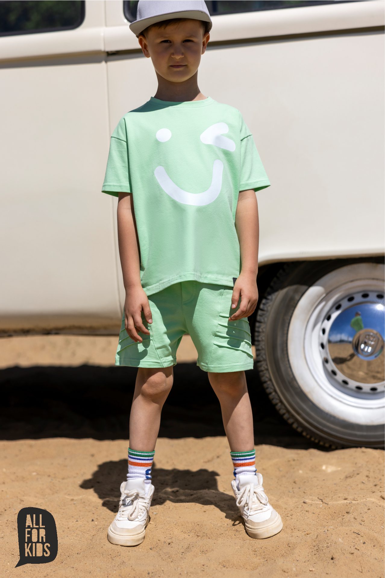 Komplet SMILE All for Kids t-shirt + spodenki – kolor zielony