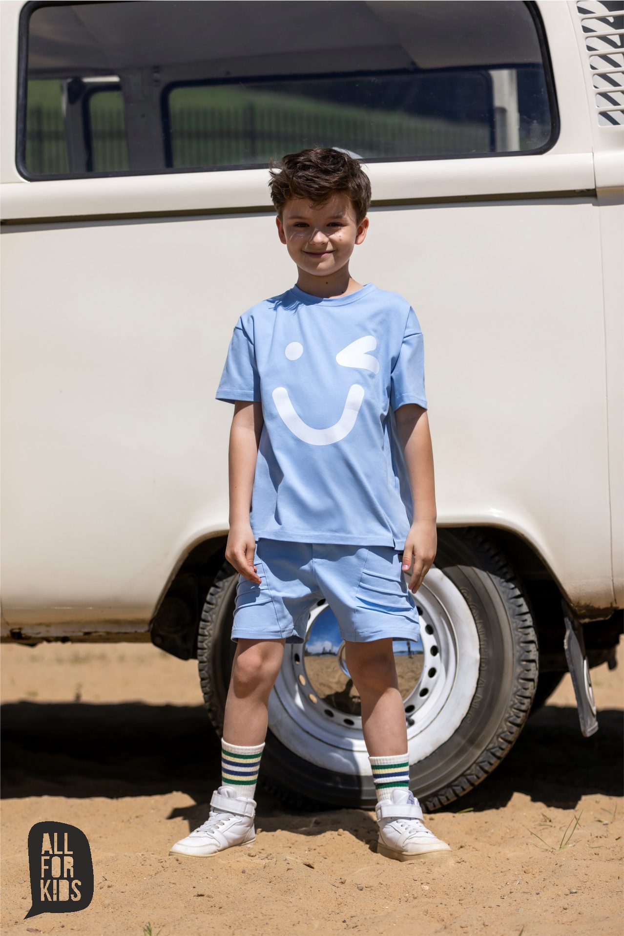 Komplet SMILE All for Kids t-shirt + spodenki – kolor niebieski