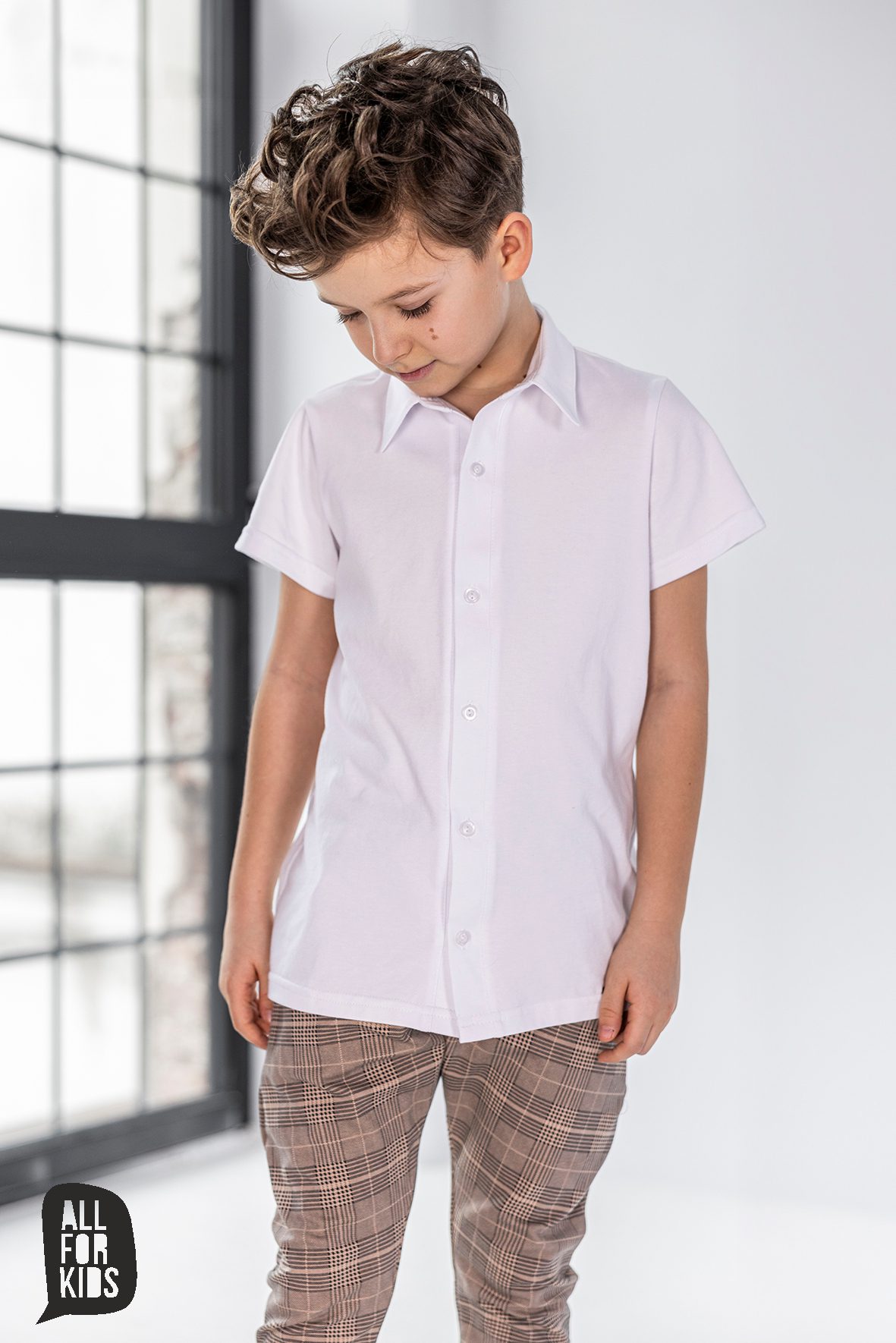 Koszula bawełniana All for Kids krótki rękaw- kolor biały