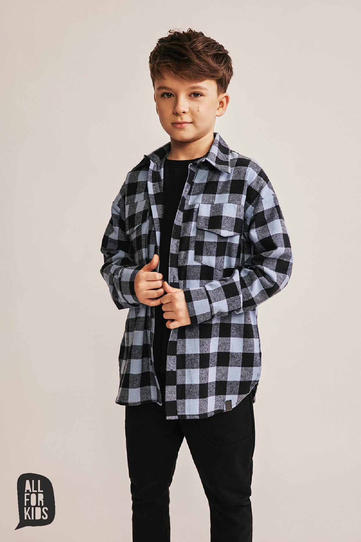 Bawełniana (flanelowa) koszula All For Kids w kratę – niebiesko-czarna
