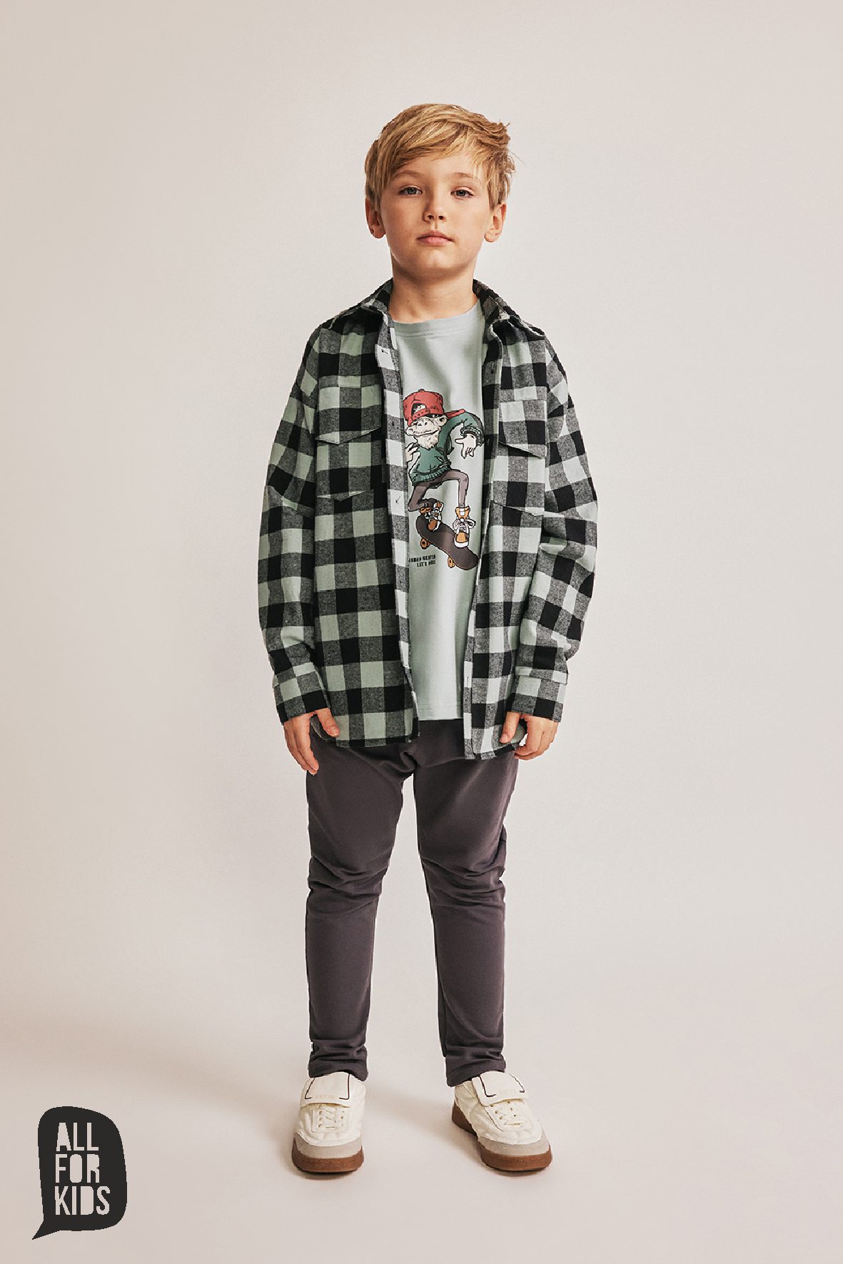 Bawełniana (flanela) koszula All For Kids w kratę - miętowo-czarna