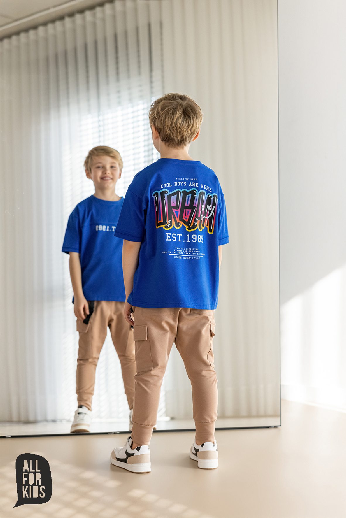 T-shirt ALL FOR KIDS – niebieski EST 1989