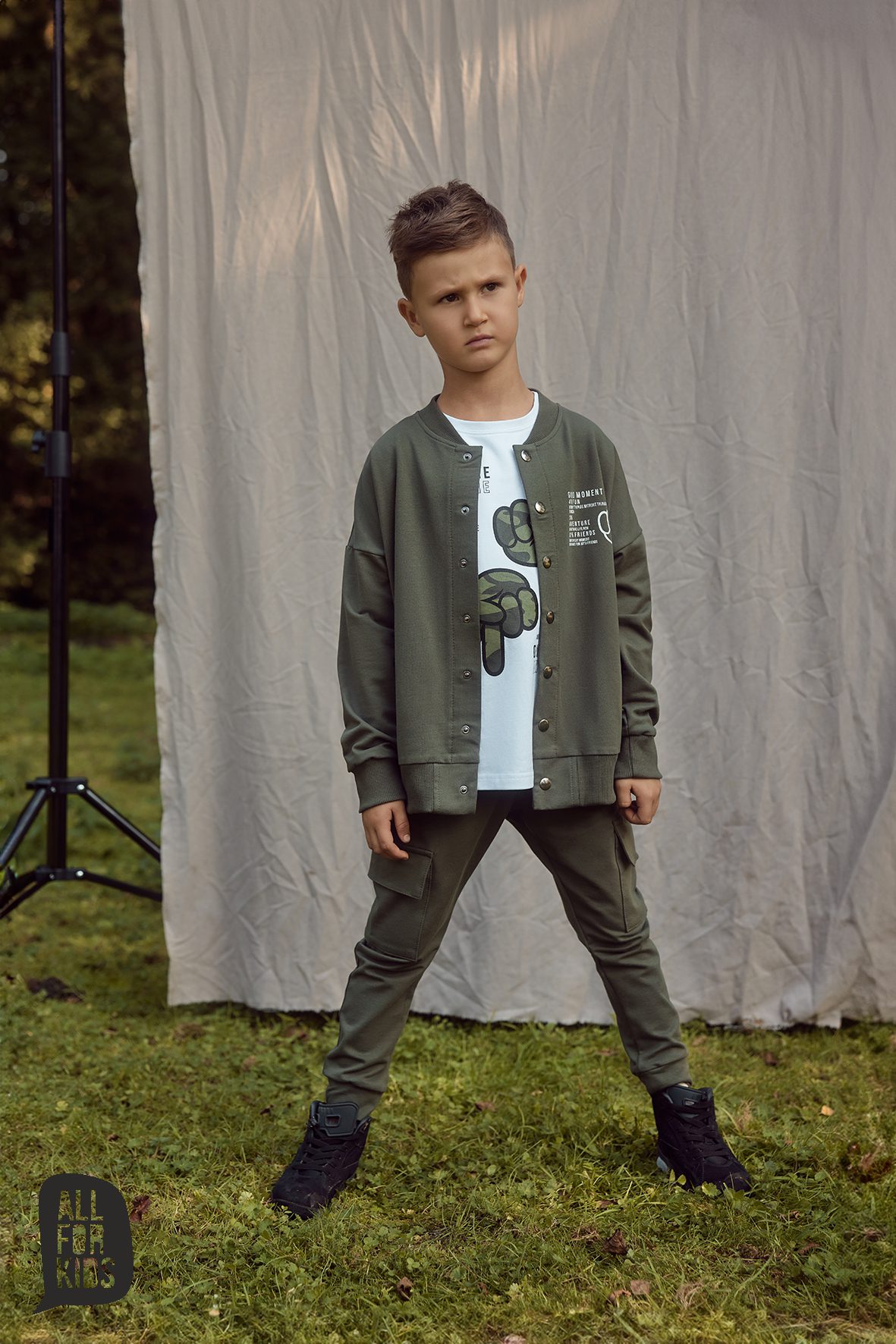 Spodnie bawełniane khaki , bojówka / cargo ALL FOR KIDS - obrazek 3