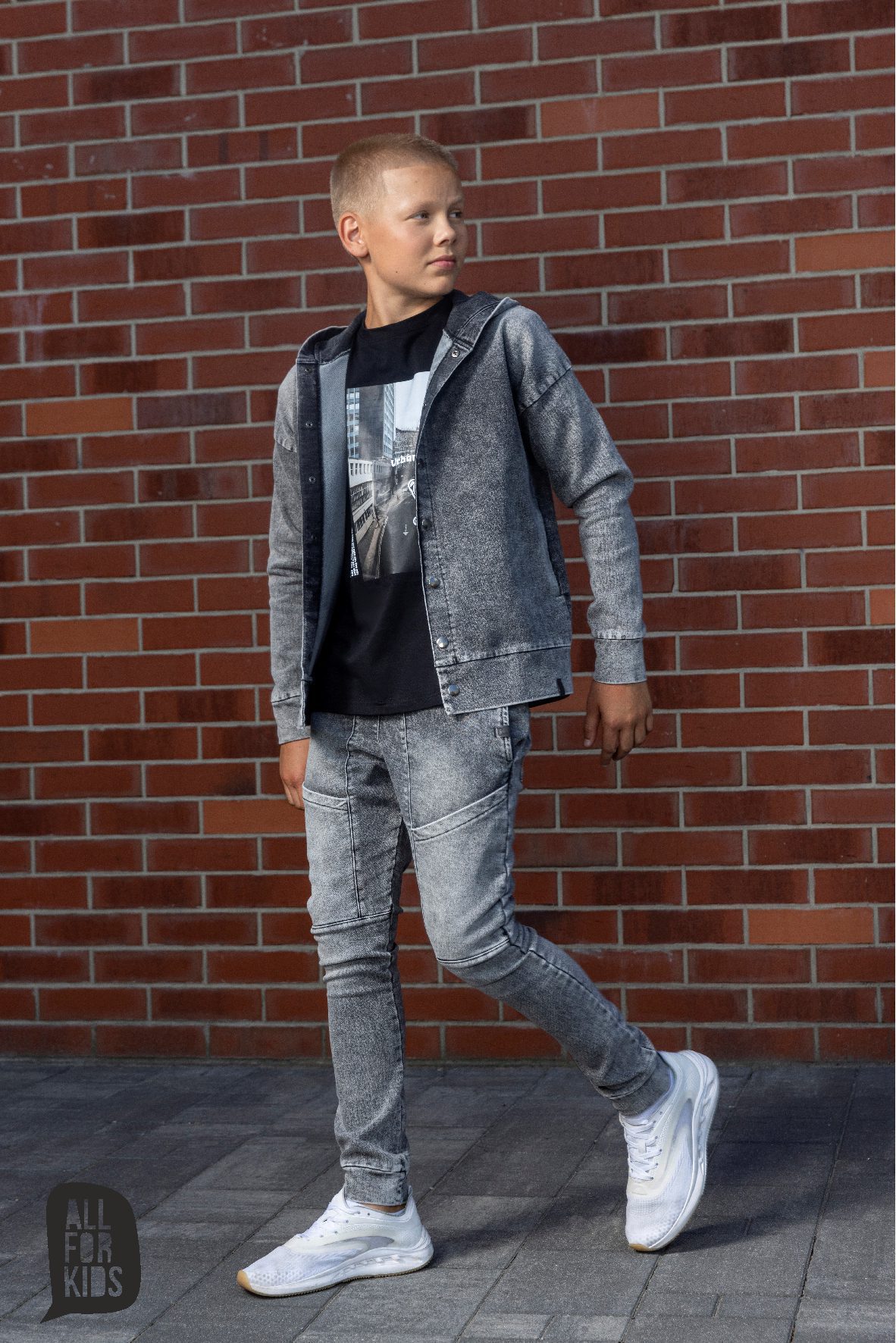 Spodnie jeansowe All for kids z kieszeniami - szare - obrazek 3