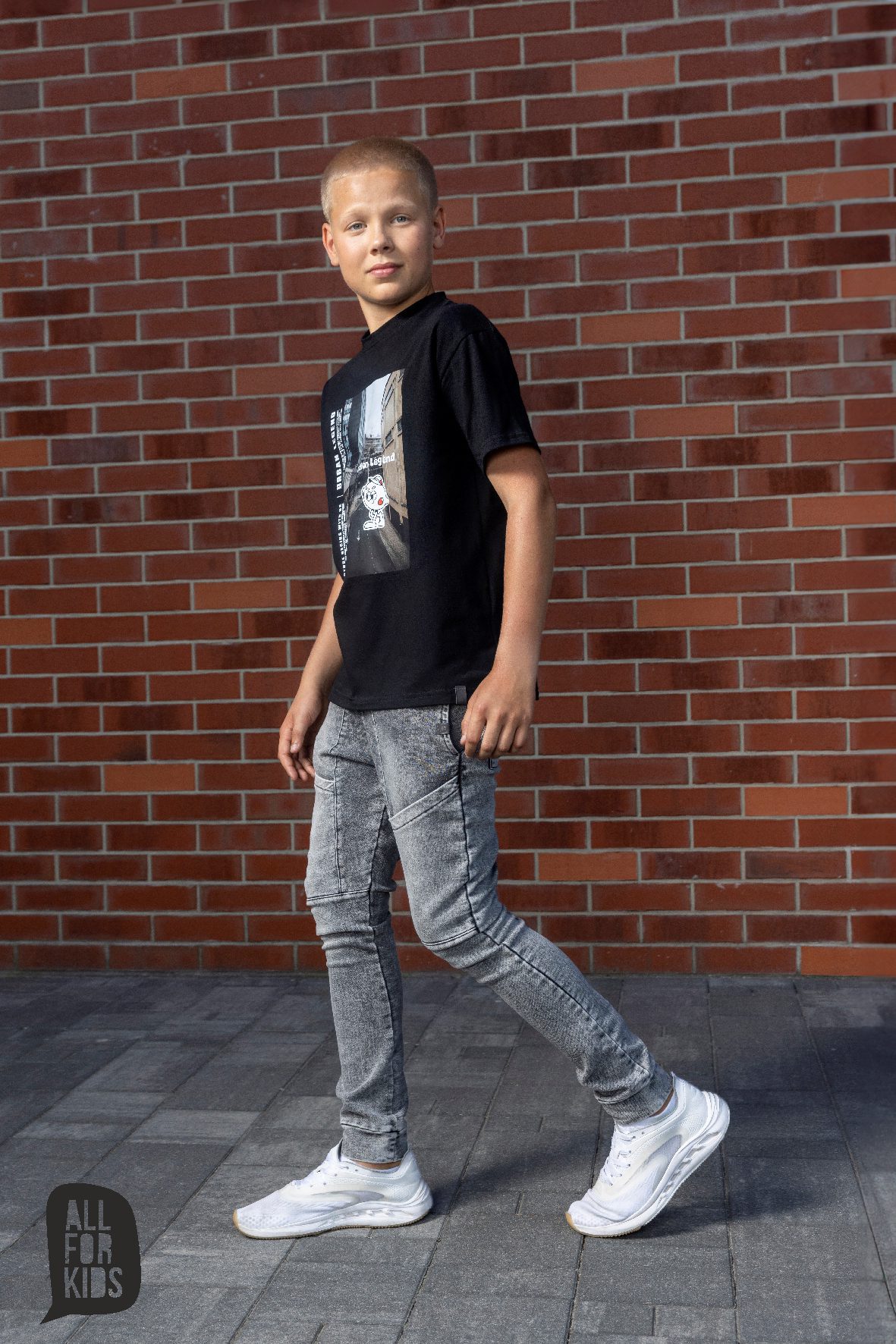 Spodnie jeansowe All for kids z kieszeniami - szare - obrazek 2