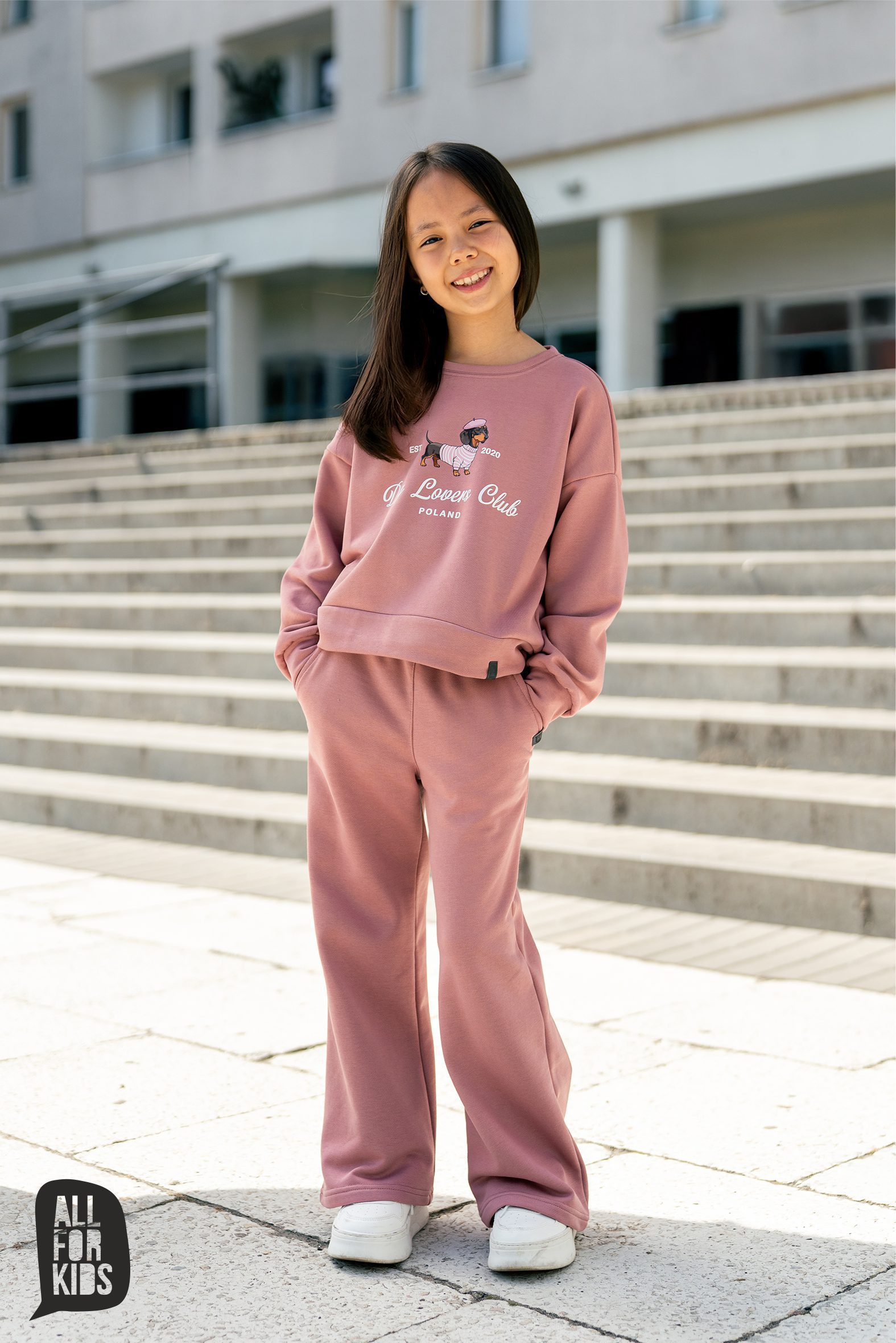 Spodnie dziewczęce szerokie All For Kids – różowe