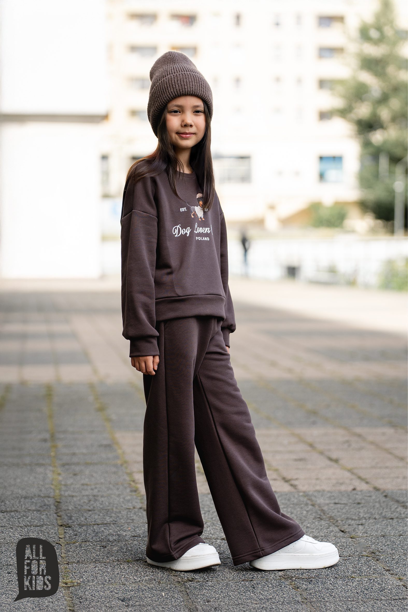 Spodnie dziewczęce szerokie All For Kids – brązowe