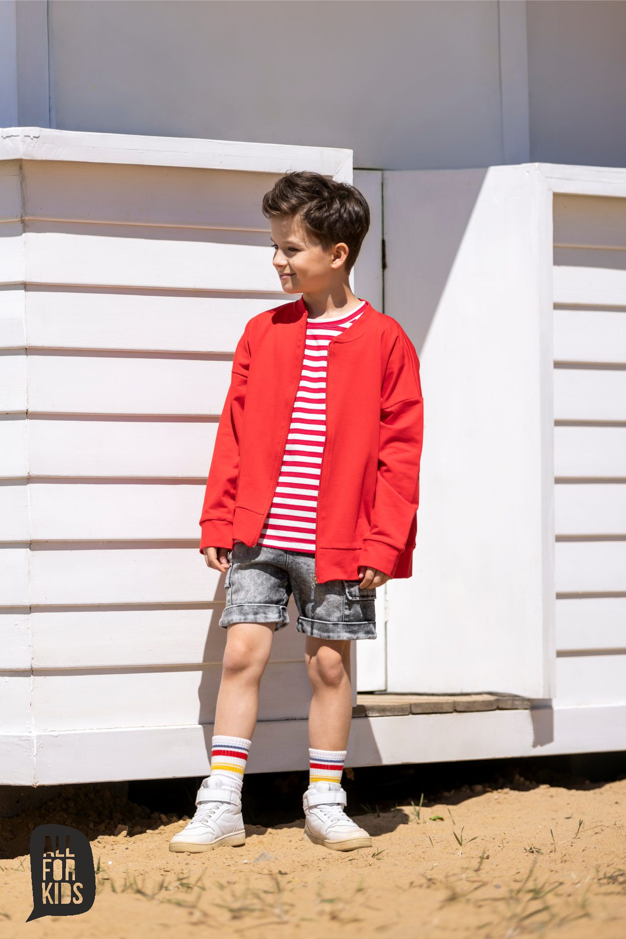 Spodenki czarne cargo jeans All For Kids - obrazek 5