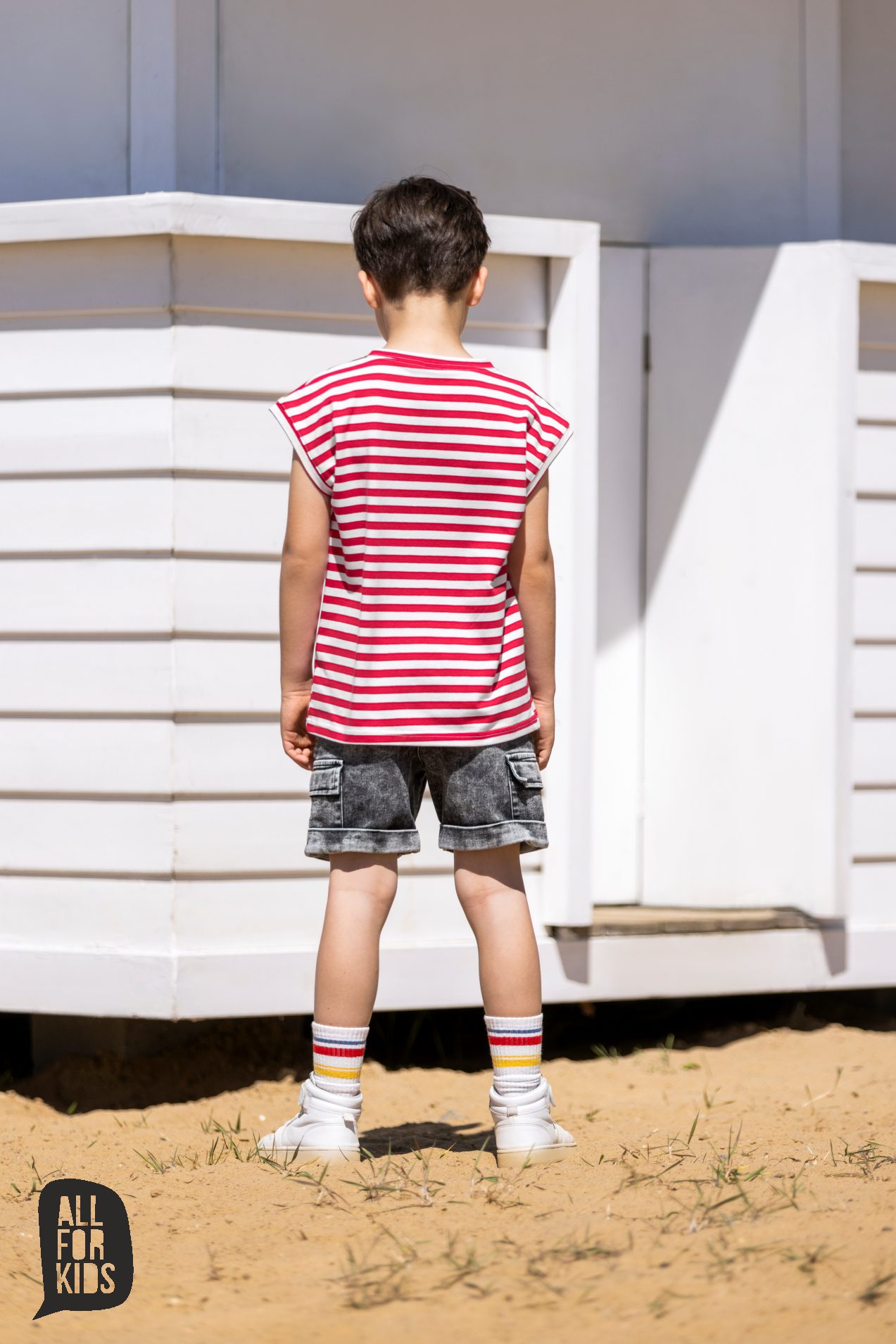 Spodenki czarne cargo jeans All For Kids - obrazek 4