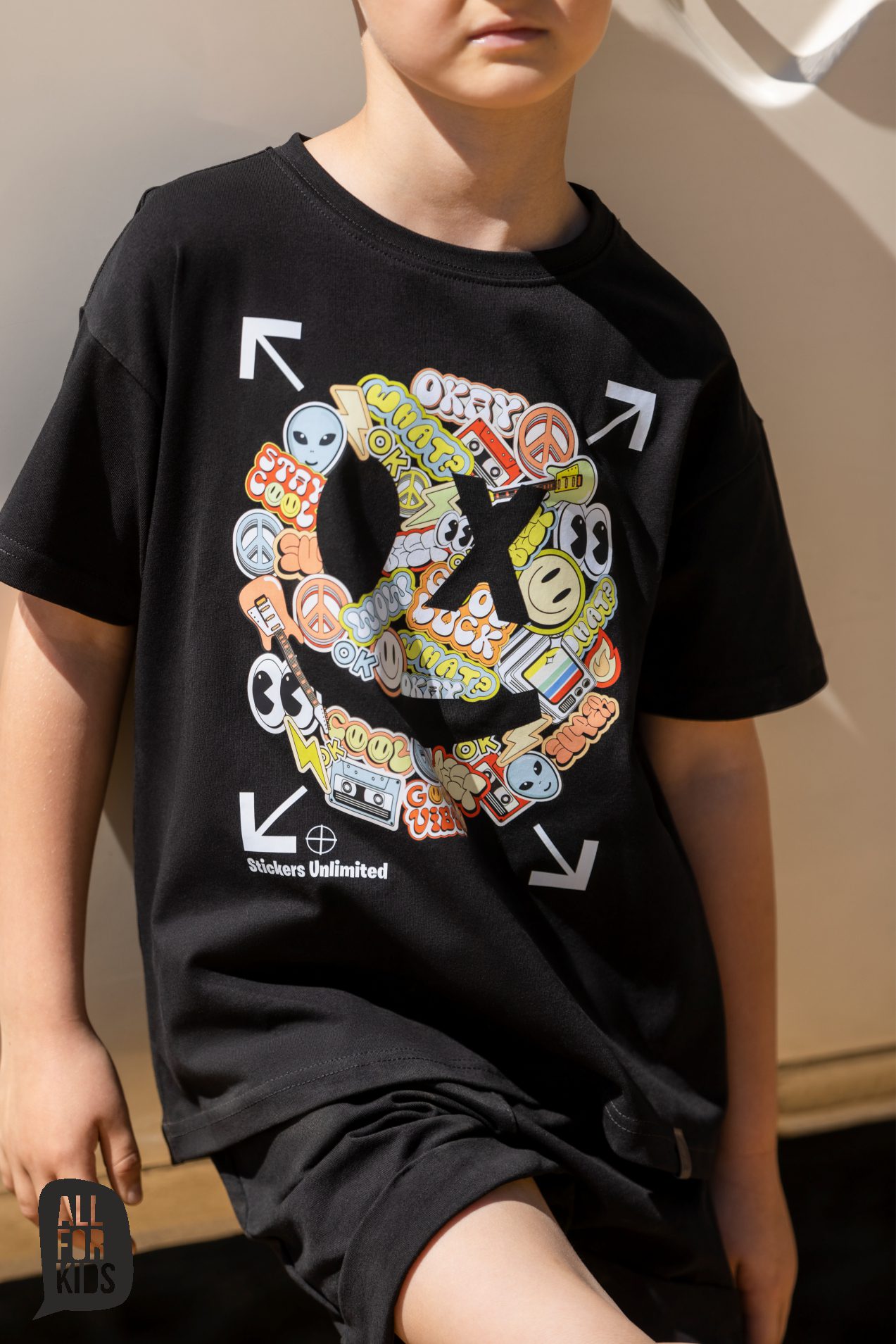 T-shirt , bluzka All for kids - czarna buźka