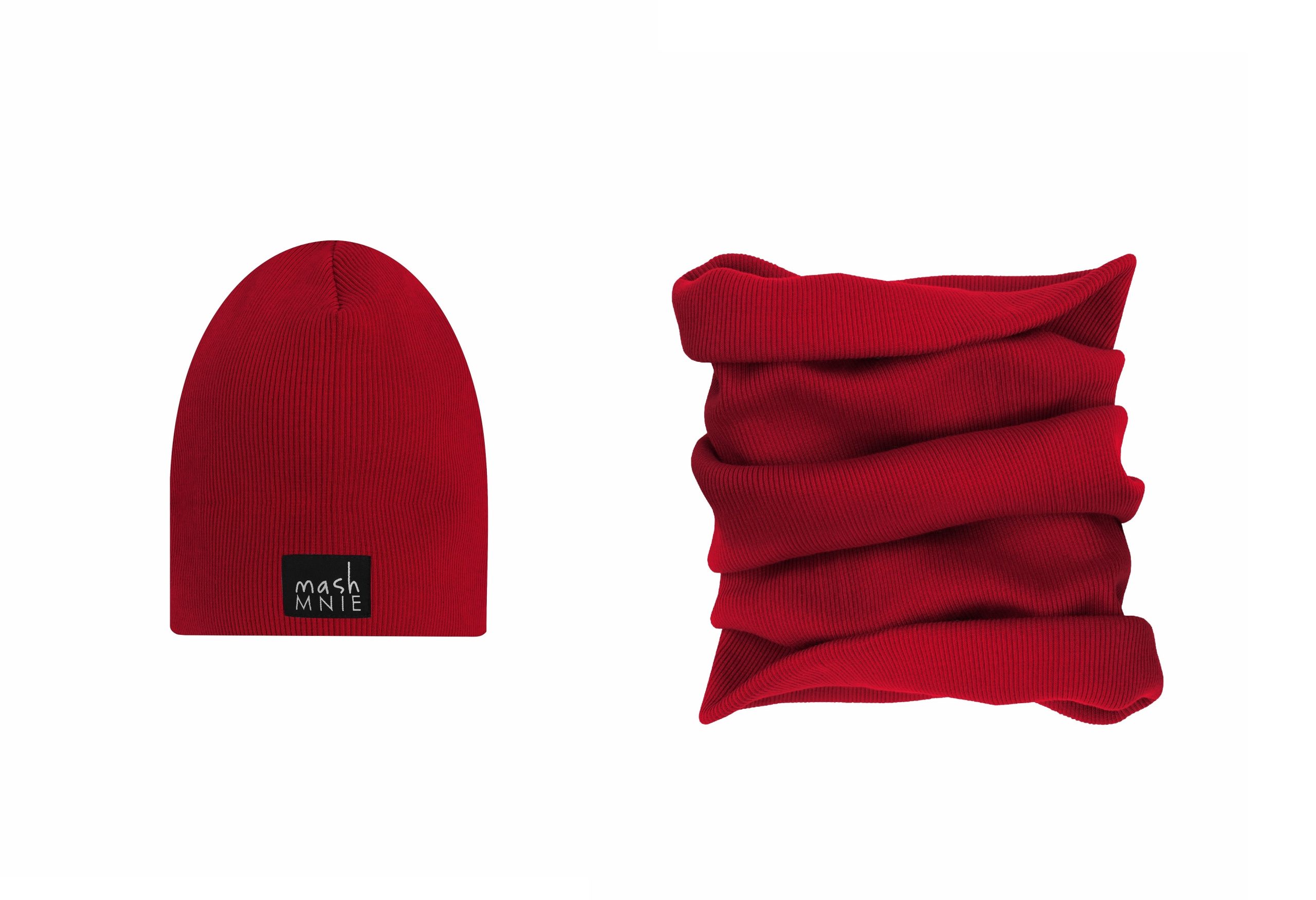 KOMPLET czapka + komin Mashmnie prążek - kolor czerwony - obrazek 4