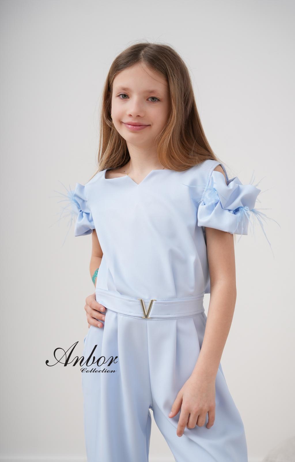 Elegancki kombinezon wizytowy dla dziewczynki – ANBOR - niebieski - obrazek 4