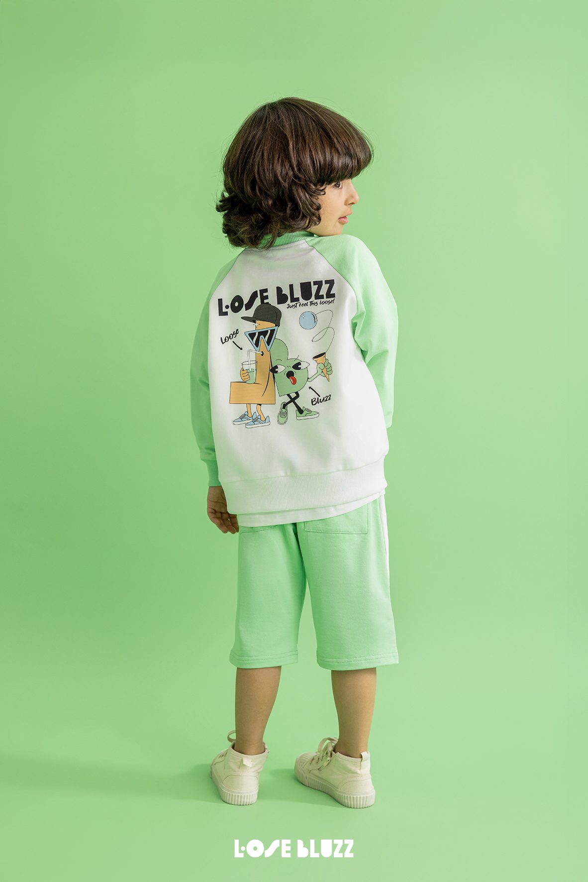 Bluza rozpinana LOOSE BLUZZ śmietankowo-zielona - obrazek 3