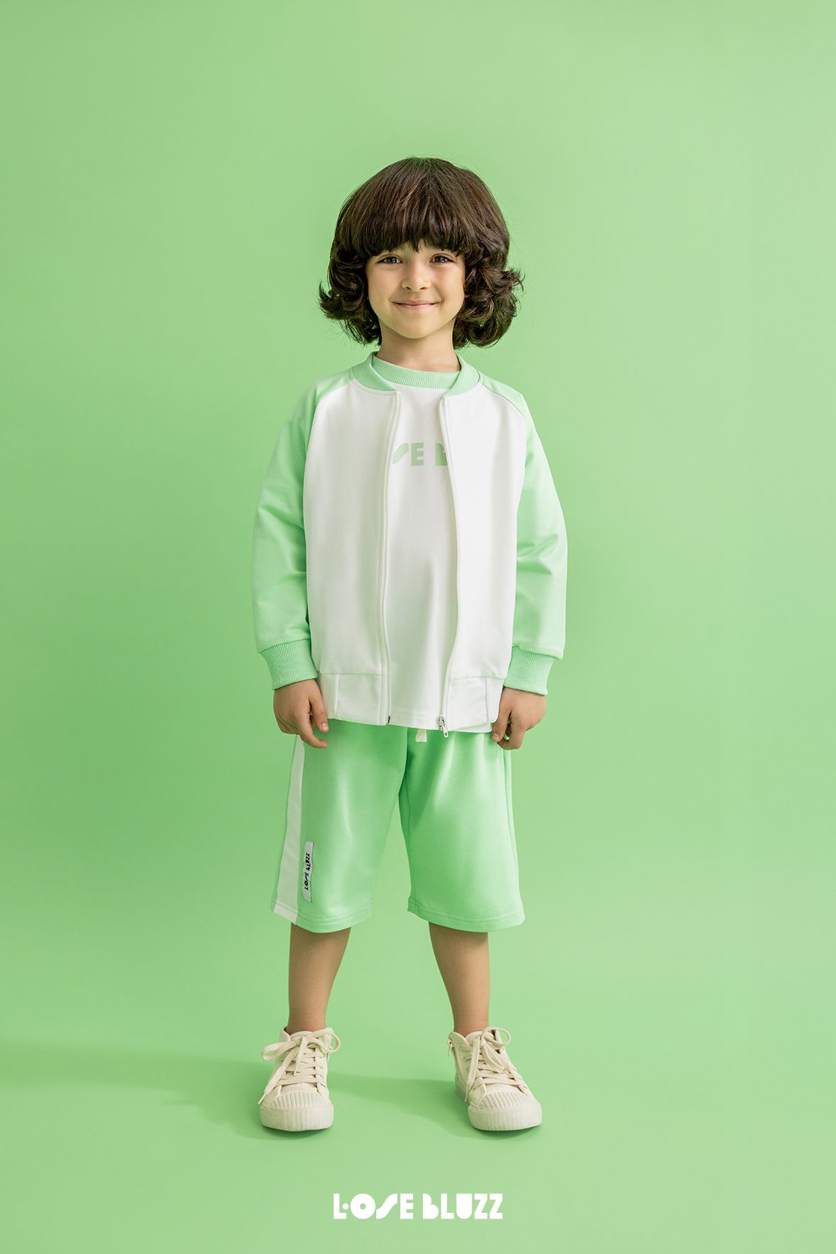 Bluza rozpinana LOOSE BLUZZ śmietankowo-zielona