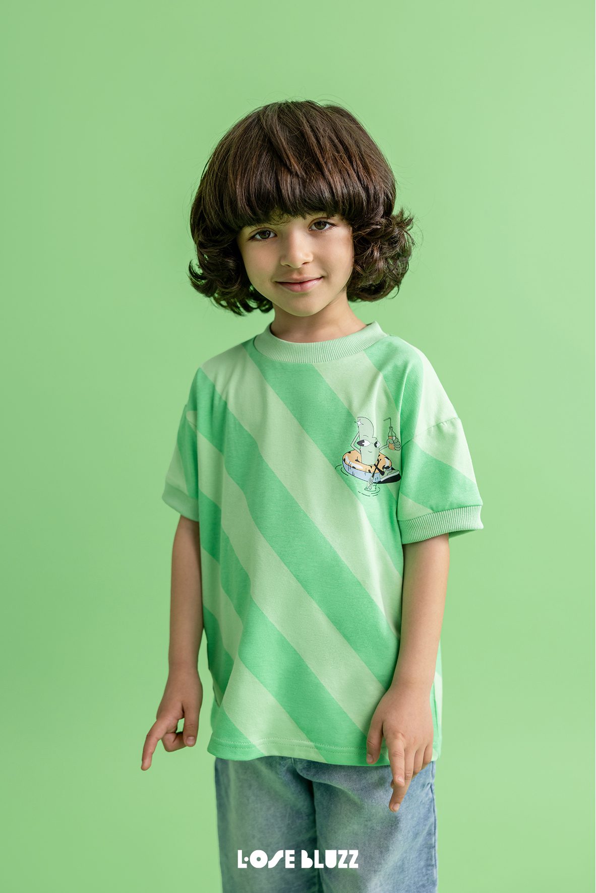 T-shirt w paski Loose Bluzz zielony - obrazek 4