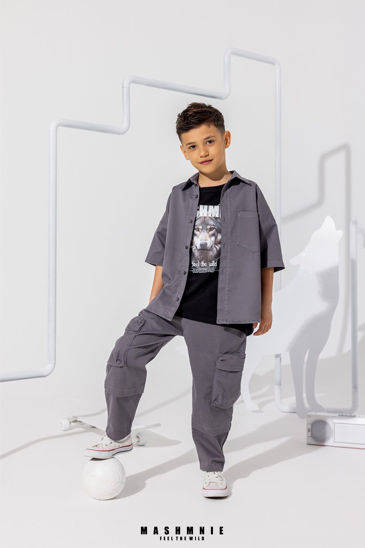 Spodnie chłopięce bojówki MashMnie – grafitowe / szare