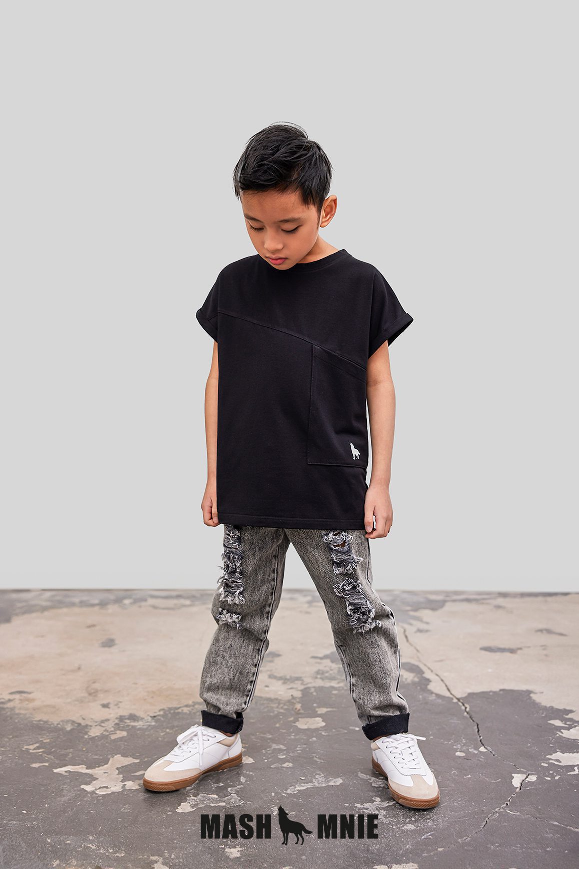 Spodnie boyfriend jeansy MashMnie - grafitowe - obrazek 5