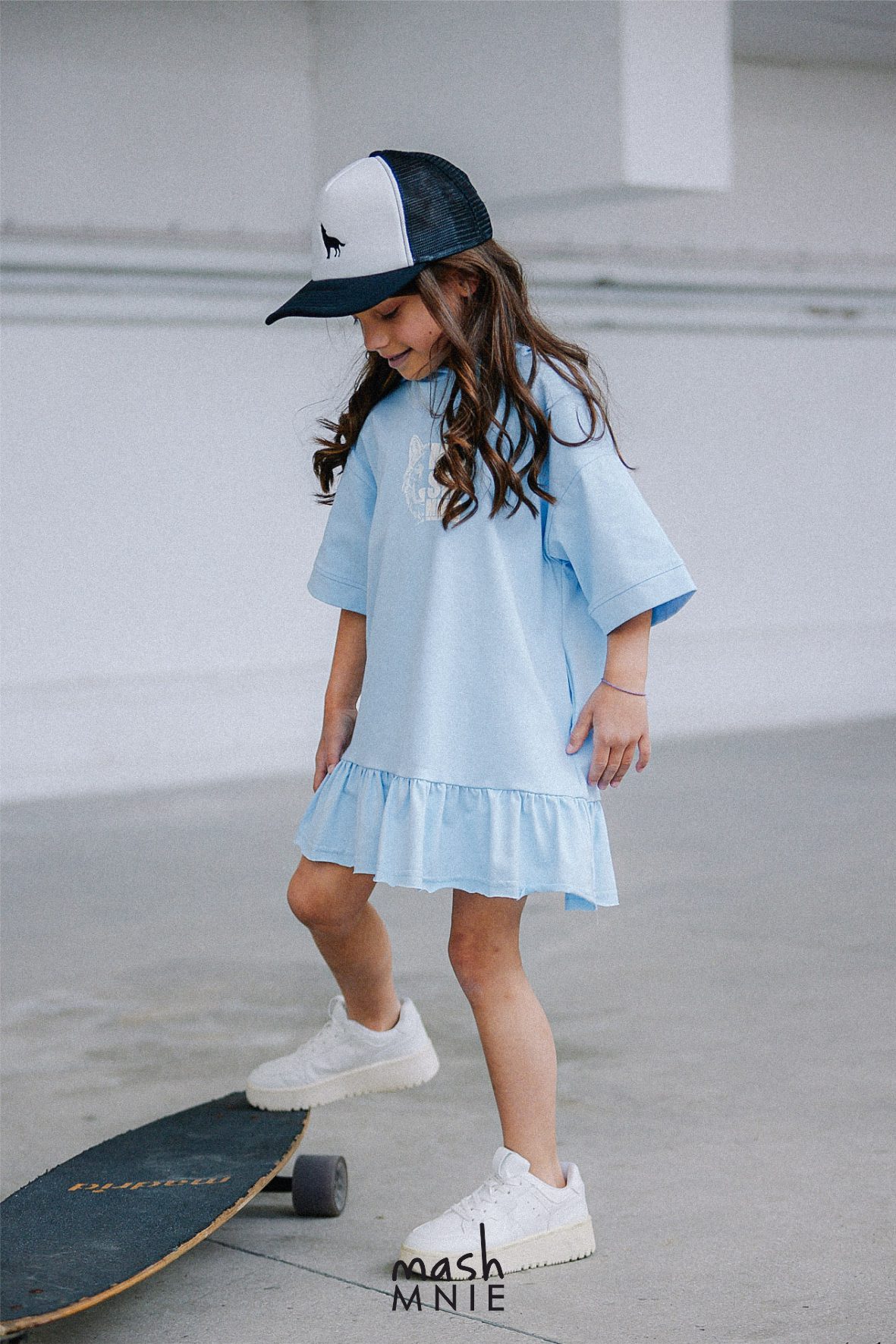 Sukienka z kapturem MashMnie The WALK DROP 2 - kolor błękitny