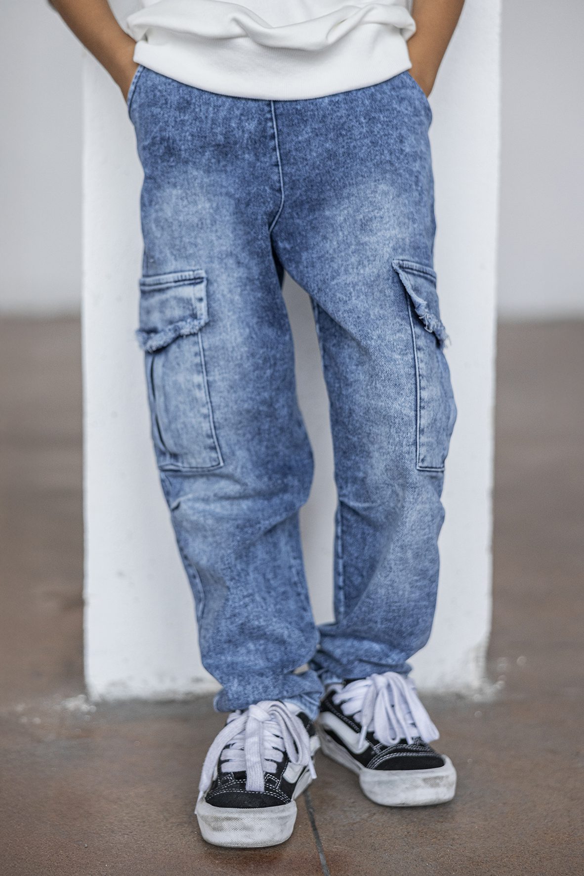 Spodnie chłopięce bojówki MashMnie – niebieskie