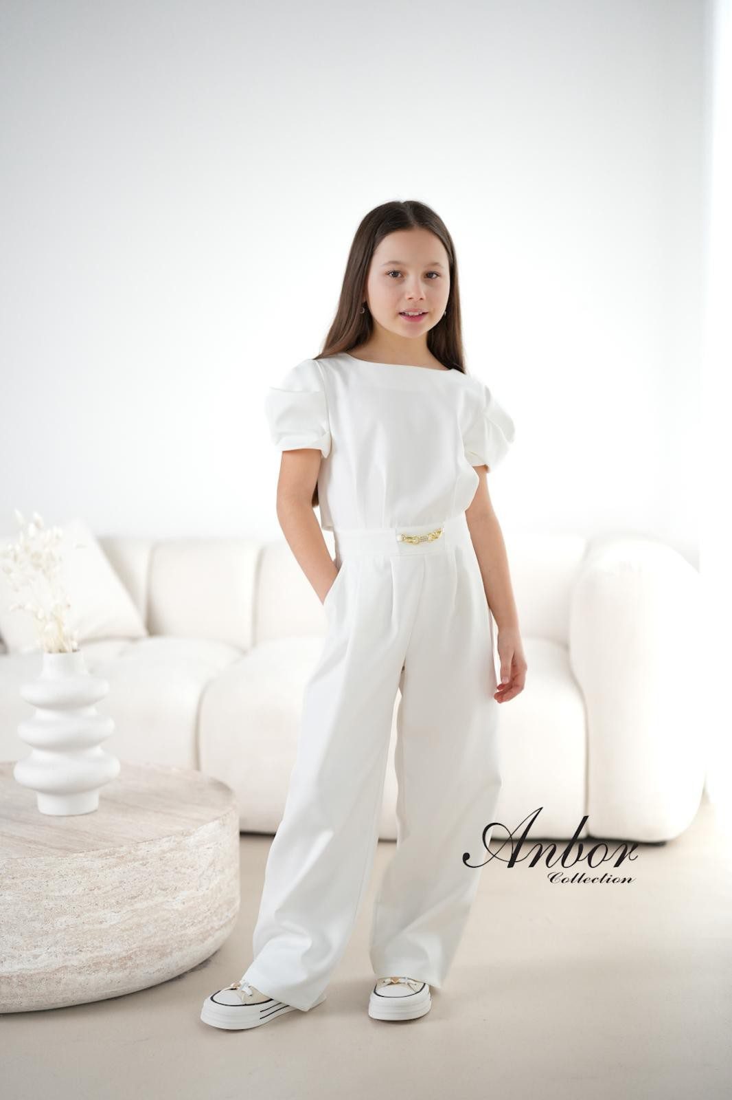 Elegancki kombinezon wizytowy dla dziewczynki ecru – komunia – ANBOR