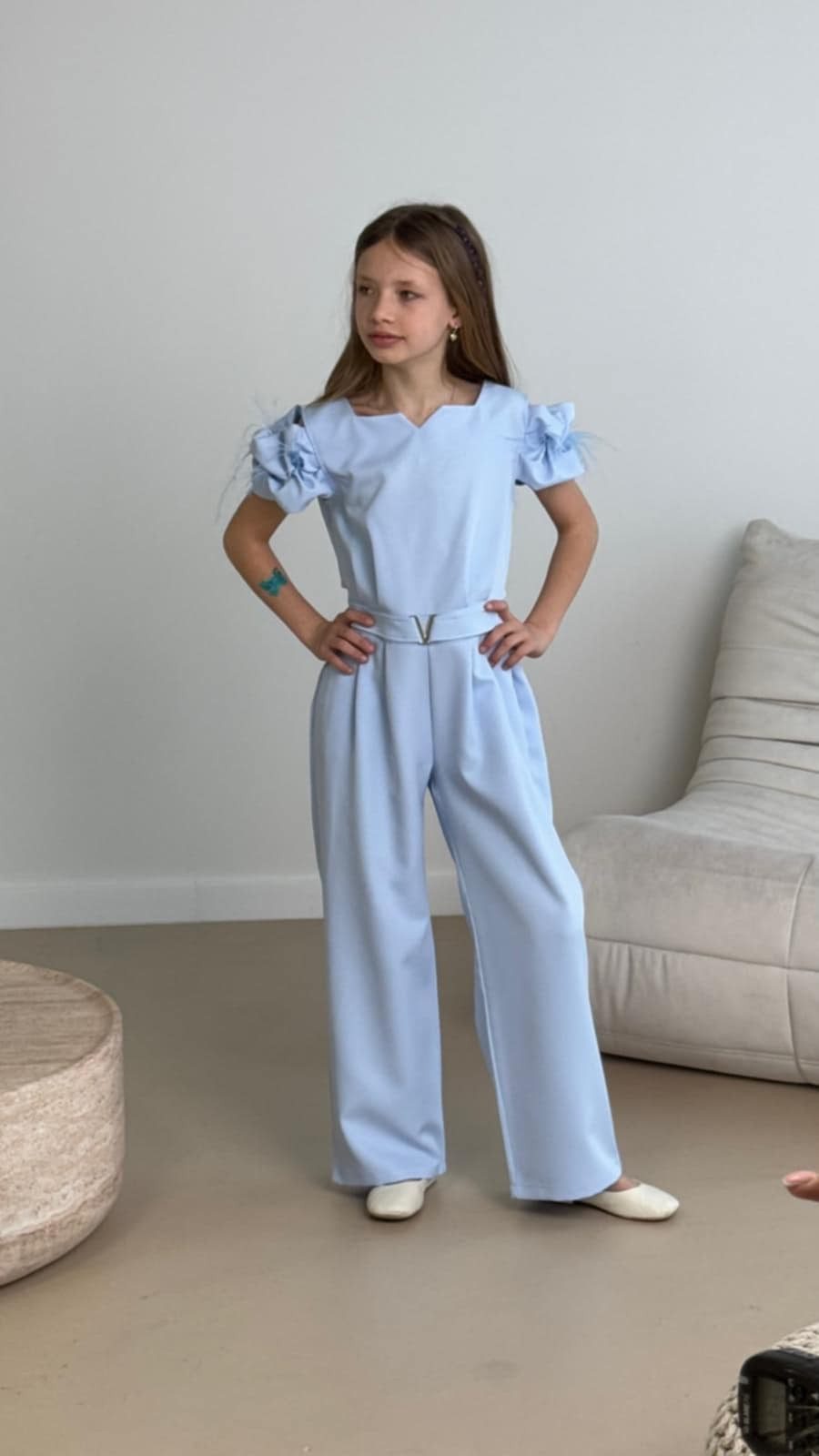 Elegancki kombinezon wizytowy dla dziewczynki – ANBOR - niebieski