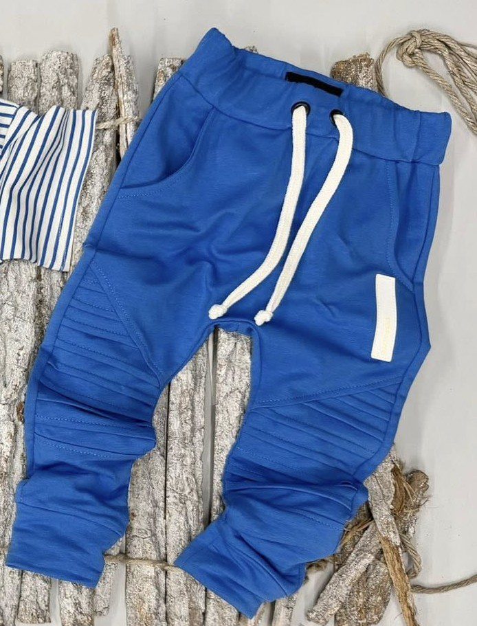 Spodnie bawełniane z przeszyciami Despacito Baby Boy – niebieskie